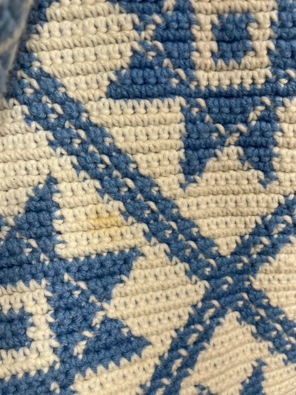 Vintage Blue and White Star Pattern Crocheted Couch Throw - Unbranded